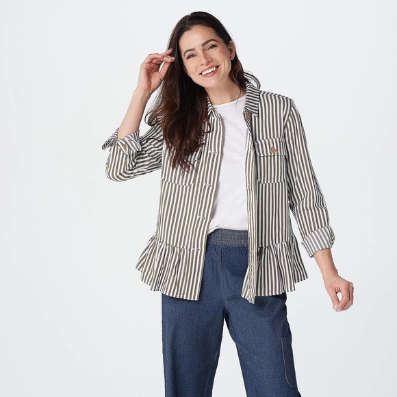 Denim&Co Jackets & Blazers - DENIM & CO Stripe Peplum Jacket